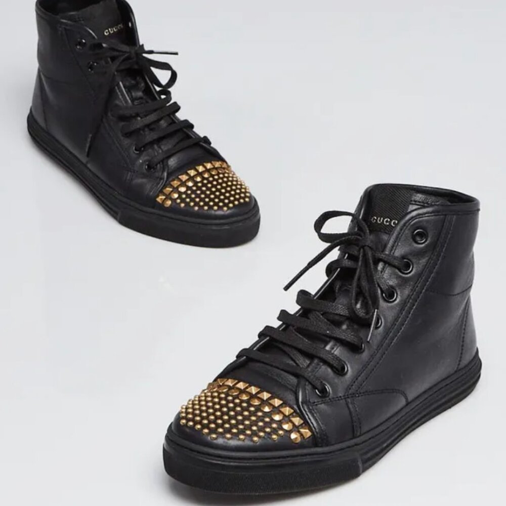 Gucci Black and Gold Studded Hightop Sneakers